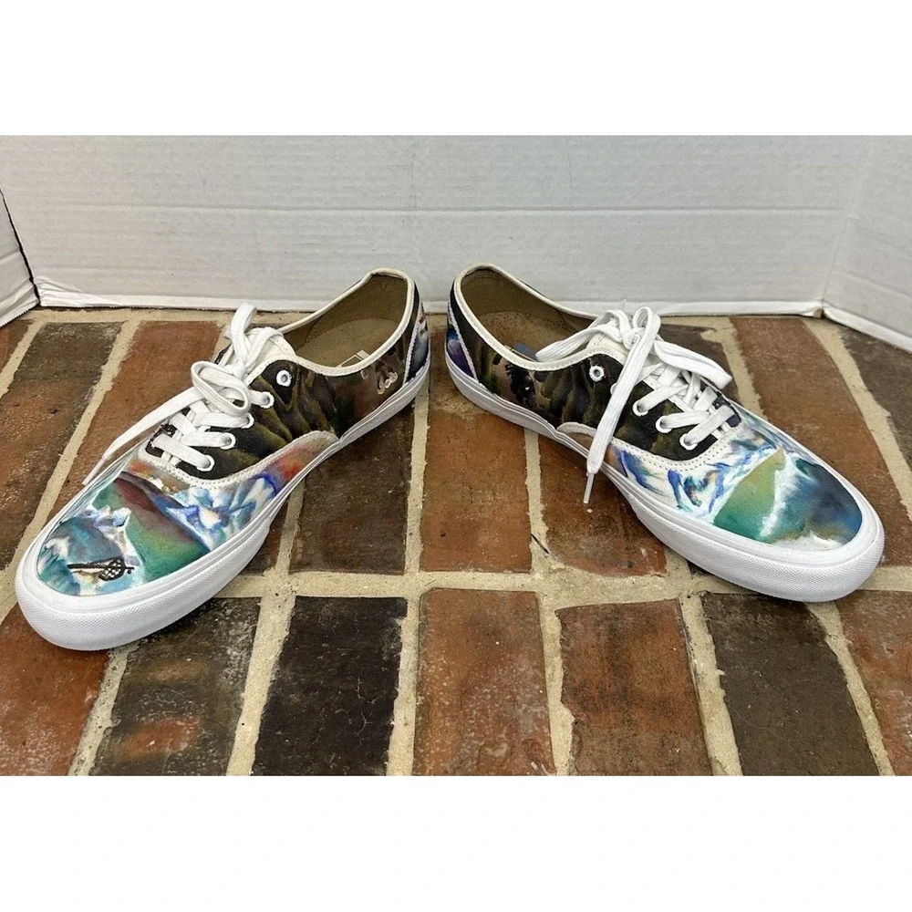 VANS Authentic Low Top Sneakers Abstract Multicolor Hand Painted Skater Men's 12